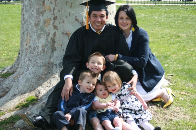 My daughter Sarah and her husband Angelo and our grandkids, Jaxson, Liam, Emeline and Chaucer.  Angelo is from Costa Rica and just graduated from BYU this April.  Emelin (Valerie Cox Corliss)